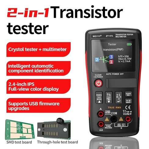 ZT-XT1 جهاز اختبار ترانزستور رقمي متعدد 2 في 1 مع شاشة TFT مقاس 2.4 بوصة، عدد 25000، جهاز اختبار المكونات SCR MOS، جهاز اختبار الثايرستور لمقاومة الجهد الثنائي لاستمرارية الصمام الثنائي in Kuwait
