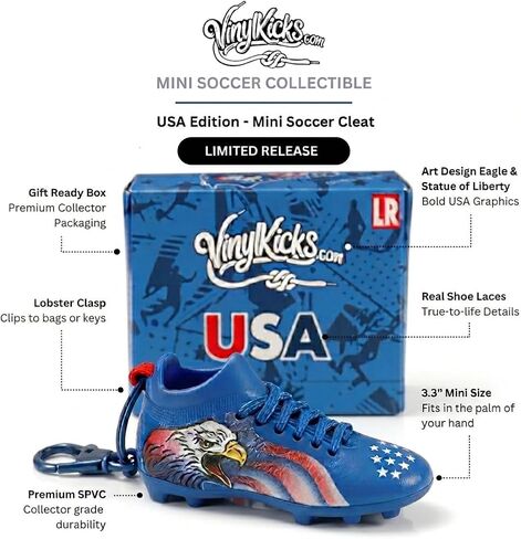 Official 2026 Mini Soccer Cleat Collectible & Bag Charm | 3.3" USA Americana Soccer Shoe with Real Laces | Premium Keychain, Backpack Charm & Display Gift for Soccer Fans & Players in Kuwait