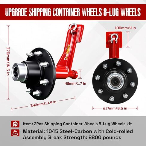 2 Pack Heavy-Duty Shipping Container Wheels Kit – 6-Lug Axle System for 20ft & 40ft Empty Containers | Includes Ratchet Straps & Shackles | Industrial-Grade Steel for Secure Transport in Saudi Arabia