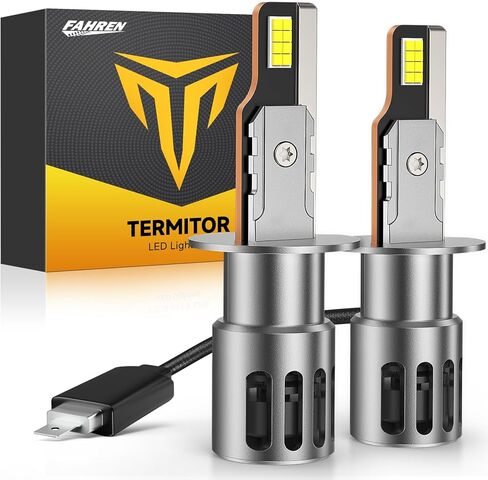 مصابيح LED H1 مطورة، 60,000 لومن 12X فائقة السطوع، 1:1 حجم صغير 6500K أبيض بارد IP68 مقاوم للماء بديل للسيارات H1 H1LL مصابيح الضباب، تركيب التوصيل والتشغيل لمدة 3 دقائق، حزمة من 2 in Kuwait