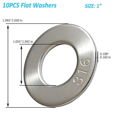 1-1/8" 316 Stainless Steel Flat Washers – Marine-Grade, High-Corrosion Resistance – for Heavy-Duty Outdoor, Marine & Industrial Screw Bolt Use 10 Pack in Kuwait