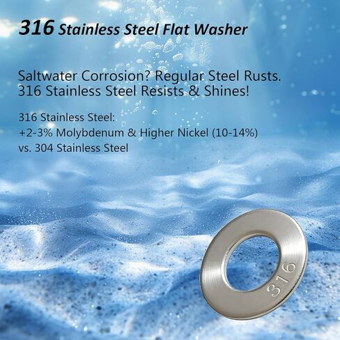 1-1/8" 316 Stainless Steel Flat Washers – Marine-Grade, High-Corrosion Resistance – for Heavy-Duty Outdoor, Marine & Industrial Screw Bolt Use 10 Pack in Kuwait