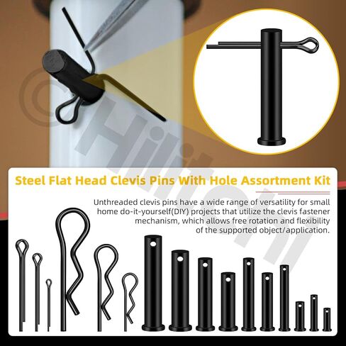 Hilitchi 100Pcs 10Sizes M5 M6 M8 M10 M12 Black Clevis Pins Assortment Kit with Cotter Pin Hair Pin Zinc Plated Steel Flat Head Clevis Pins Single Hole Clevis Pin for Mechanics Repair in Kuwait