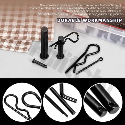 Hilitchi 100Pcs 10Sizes M5 M6 M8 M10 M12 Black Clevis Pins Assortment Kit with Cotter Pin Hair Pin Zinc Plated Steel Flat Head Clevis Pins Single Hole Clevis Pin for Mechanics Repair in Kuwait