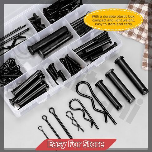Hilitchi 100Pcs 10Sizes M5 M6 M8 M10 M12 Black Clevis Pins Assortment Kit with Cotter Pin Hair Pin Zinc Plated Steel Flat Head Clevis Pins Single Hole Clevis Pin for Mechanics Repair in Kuwait
