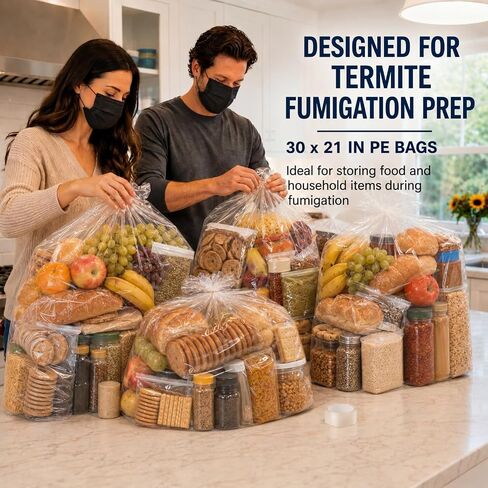 40 Pcs 3 Mil Nylon Bags for Termite Fumigation, 30x21 Inch Heavy Duty Barrier Bag with Sealing Tape, Nylon Liner Backpacking Bags fo Household Items and Food Storage in Kuwait