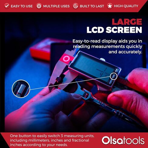 أداة قياس الفرجار الرقمية من Olsa Tools - البوصات والبوصات الكسرية والمليمترات - 0-6 بوصات - أداة قياس الفرجار الرقمية من الفولاذ المقاوم للصدأ - شاشة كبيرة سهلة القراءة - الجزء: 1867 in Kuwait