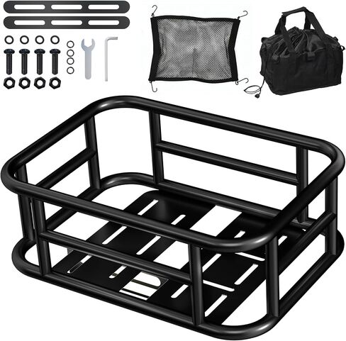 Bike Basket Rear, 16.5 x 12.5 x 6 Inches, Large Capacity Heavy Duty Bicycle Baskets w Liner, Cargo Net, Waterproof Cover, Ebike Accessories for Adult Bikes, Electric Bike in Saudi Arabia
