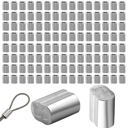 150 Pcs Aluminum Crimping Loop Sleeves Wires Ferrules for 1/8 Inch (3.5 mm) Wire Cord Cable Clamp Wire Rope Sleeve Double Hole in Saudi Arabia