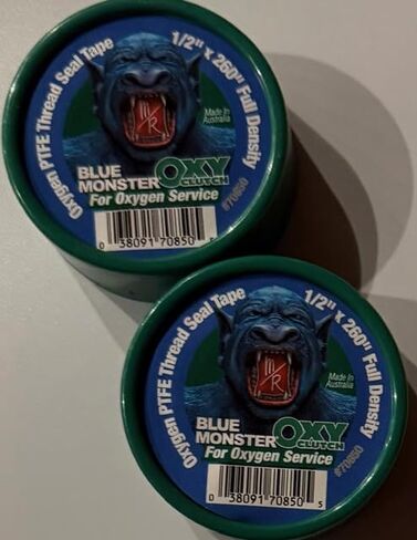 عبوتين - 70850 وحش أزرق للأكسجين 1/2 بوصة × 260 بوصة شريط ختم خيط PTFE أخضر الوحش الأزرق لخدمة الأكسجين قابض أوكسي بكثافة كاملة in Kuwait