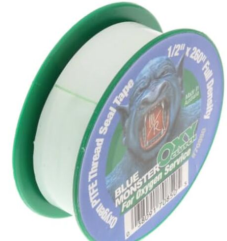 عبوتين - 70850 وحش أزرق للأكسجين 1/2 بوصة × 260 بوصة شريط ختم خيط PTFE أخضر الوحش الأزرق لخدمة الأكسجين قابض أوكسي بكثافة كاملة in Kuwait