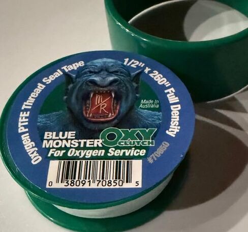 عبوتين - 70850 وحش أزرق للأكسجين 1/2 بوصة × 260 بوصة شريط ختم خيط PTFE أخضر الوحش الأزرق لخدمة الأكسجين قابض أوكسي بكثافة كاملة in Kuwait