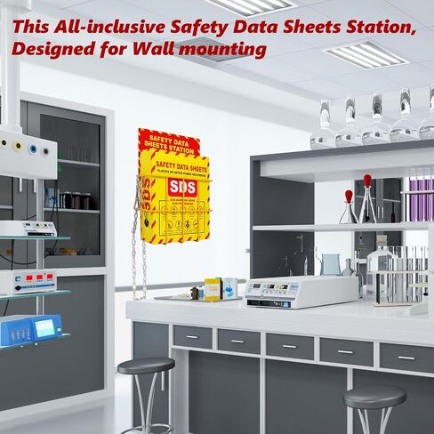 SDS MSDS Binder and Wall Station Bilingual Yellow 2 Inch Safety Data Sheet 3 Ring Binder with SDS Wire Rack Chain Self-tapping Screws SDS Station Sign Wall Mounted for Workplace English Spanish in Kuwait
