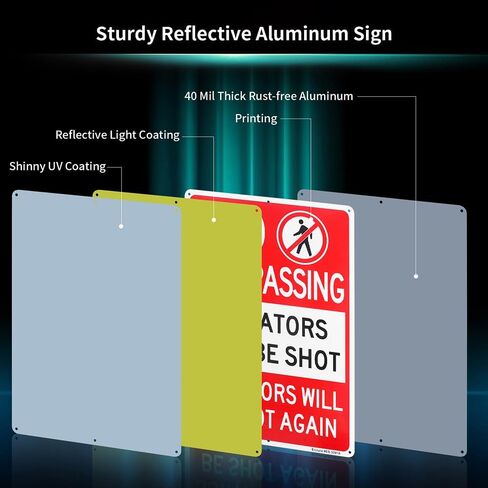2 Pack No Trespassing Violators Will Be Shot Sign, Survivors Will Be Shot Again Sign, 14"x 10" .040 Rust Free Aluminum – Reflective, UV Protected and Weatherproof in Kuwait