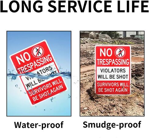 2 Pack No Trespassing Violators Will Be Shot Sign, Survivors Will Be Shot Again Sign, 14"x 10" .040 Rust Free Aluminum – Reflective, UV Protected and Weatherproof in Kuwait