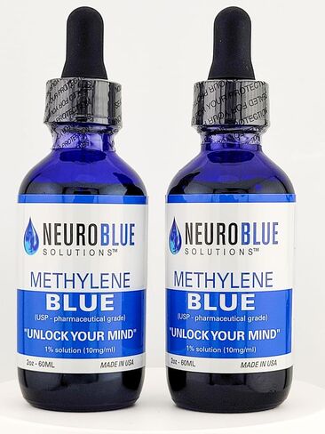 حلول NeuroBlue - الميثيلين الأزرق 120 مل 1٪ - الدعم المعرفي والخلوي من الدرجة الصيدلانية - مكمل غذائي لصحة الدماغ تم التحقق منه من طرف ثالث للبشر (2 أونصة) 2-pack in Kuwait