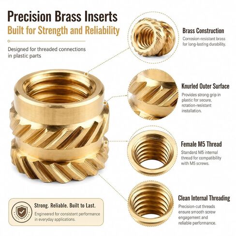 Brass Threaded Inserts M5, 50PCS Heat Set Knurled Twill Nuts for 3D Printing | Female Threaded Inserts for Plastic, PCB, Electronics, RC, Automotive | M5 x 7mm OD x 6mm Length in Kuwait