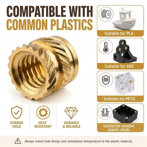 Brass Threaded Inserts M5, 50PCS Heat Set Knurled Twill Nuts for 3D Printing | Female Threaded Inserts for Plastic, PCB, Electronics, RC, Automotive | M5 x 7mm OD x 6mm Length in Kuwait