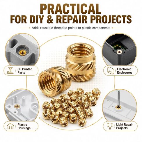 Brass Threaded Inserts M5, 50PCS Heat Set Knurled Twill Nuts for 3D Printing | Female Threaded Inserts for Plastic, PCB, Electronics, RC, Automotive | M5 x 7mm OD x 6mm Length in Kuwait