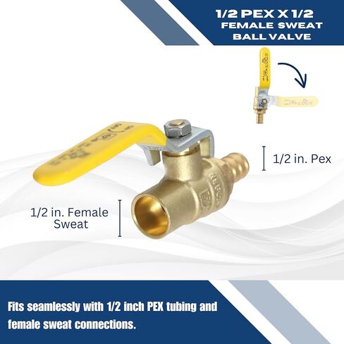 XFITTING Barb Crimp Pex 1/2 Inch x 1/2 Female Sweat Ball Valve, 24-2-7=10X, 10 Pieces in Kuwait