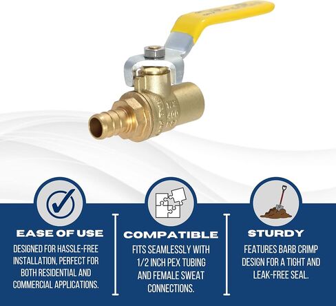 XFITTING Barb Crimp Pex 1/2 Inch x 1/2 Female Sweat Ball Valve, 24-2-7=10X, 10 Pieces in Kuwait