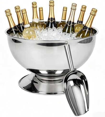12L Large Ice Bucket for Parties,Silver Stainless Steel Beverage Tub with Scoop – Champagne Bucket for Mimosa Bar Supplies, Wine Cooler Bucket, Drink Bucket for Celebrations in Kuwait