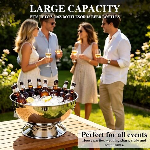 12L Large Ice Bucket for Parties,Silver Stainless Steel Beverage Tub with Scoop – Champagne Bucket for Mimosa Bar Supplies, Wine Cooler Bucket, Drink Bucket for Celebrations in Kuwait