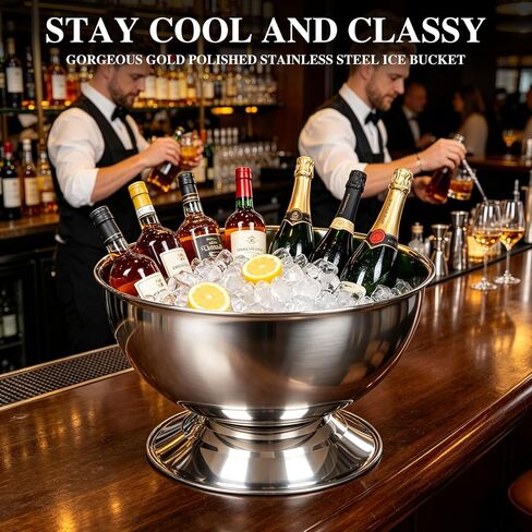 12L Large Ice Bucket for Parties,Silver Stainless Steel Beverage Tub with Scoop – Champagne Bucket for Mimosa Bar Supplies, Wine Cooler Bucket, Drink Bucket for Celebrations in Kuwait