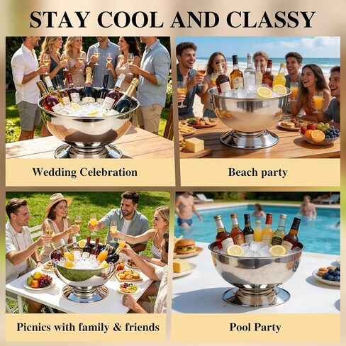 12L Large Ice Bucket for Parties,Silver Stainless Steel Beverage Tub with Scoop – Champagne Bucket for Mimosa Bar Supplies, Wine Cooler Bucket, Drink Bucket for Celebrations in Kuwait