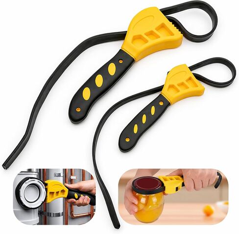 2-Pack Adjustable Rubber Strap Wrench Set, Heavy-Duty Oil Filter Wrench 6 inch & 8 inch Diameter, Non-Slip Belt Wrench for Jar Opener, Water Filter, Plumbing, Sink, Faucet Repair Tool in Kuwait