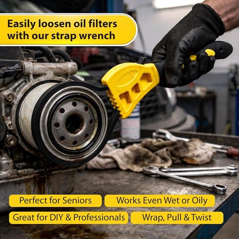 2-Pack Adjustable Rubber Strap Wrench Set, Heavy-Duty Oil Filter Wrench 6 inch & 8 inch Diameter, Non-Slip Belt Wrench for Jar Opener, Water Filter, Plumbing, Sink, Faucet Repair Tool in Kuwait