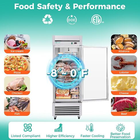 COOLCHEF 23 Cu Ft 27" Commercial Reach-In Freezer, Stainless Steel Single Door Upright, -8 to 0°F, R290, ETL DOE in Kuwait