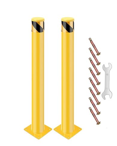 2 Pack Safety Bollard, 24“ High 4" Diameter Bollard Post, Yellow Steel Parking Post with Anchor Bolts, Removable Safety Barrier for Construction, Traffic-Sensitive Areas in Kuwait