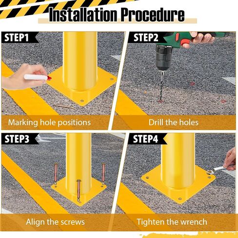 2 Pack Safety Bollard, 24“ High 4" Diameter Bollard Post, Yellow Steel Parking Post with Anchor Bolts, Removable Safety Barrier for Construction, Traffic-Sensitive Areas in Kuwait