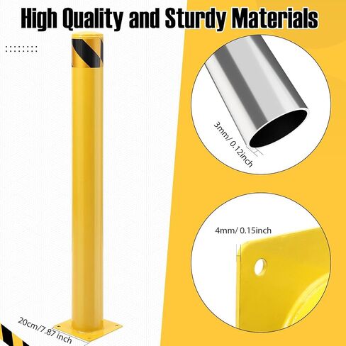2 Pack Safety Bollard, 24“ High 4" Diameter Bollard Post, Yellow Steel Parking Post with Anchor Bolts, Removable Safety Barrier for Construction, Traffic-Sensitive Areas in Kuwait