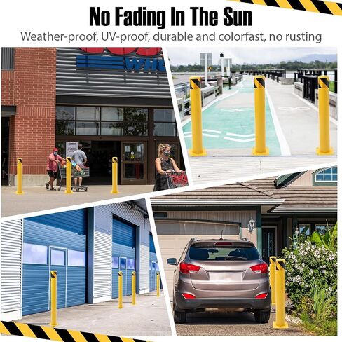 2 Pack Safety Bollard, 24“ High 4" Diameter Bollard Post, Yellow Steel Parking Post with Anchor Bolts, Removable Safety Barrier for Construction, Traffic-Sensitive Areas in Kuwait