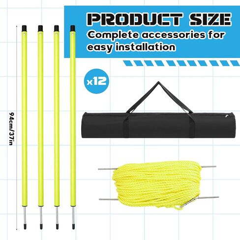 17 Pcs Soccer Field Sideline Crowd Control Barriers System 130 Yards Portable Rope Barrier with Poles, Fluorescent Rope, Anchors & Carry Bag High Visibility for Tournaments Sports Competition in Kuwait