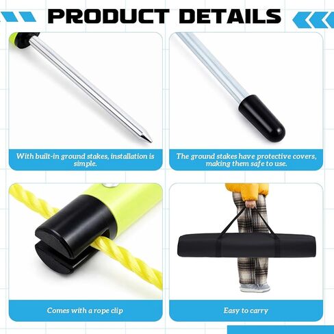 17 Pcs Soccer Field Sideline Crowd Control Barriers System 130 Yards Portable Rope Barrier with Poles, Fluorescent Rope, Anchors & Carry Bag High Visibility for Tournaments Sports Competition in Kuwait