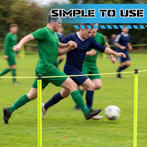 17 Pcs Soccer Field Sideline Crowd Control Barriers System 130 Yards Portable Rope Barrier with Poles, Fluorescent Rope, Anchors & Carry Bag High Visibility for Tournaments Sports Competition in Kuwait