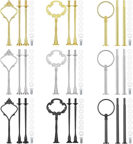 9 Sets 3 Tier Tray Hardware Kit Cake Stand Hardware for DIY Serving Stand, Tiered Plate with Round Crown Sunflower Style in Gold Silver Black, Heavy Metal Fittings for Dessert Cupcake Fruit Tray in Kuwait