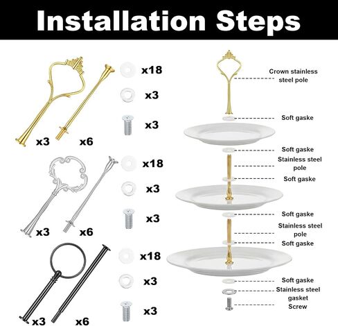 9 Sets 3 Tier Tray Hardware Kit Cake Stand Hardware for DIY Serving Stand, Tiered Plate with Round Crown Sunflower Style in Gold Silver Black, Heavy Metal Fittings for Dessert Cupcake Fruit Tray in Kuwait
