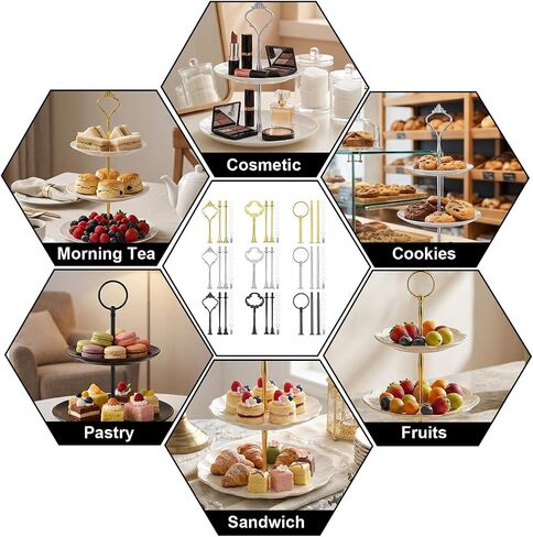 9 Sets 3 Tier Tray Hardware Kit Cake Stand Hardware for DIY Serving Stand, Tiered Plate with Round Crown Sunflower Style in Gold Silver Black, Heavy Metal Fittings for Dessert Cupcake Fruit Tray in Kuwait