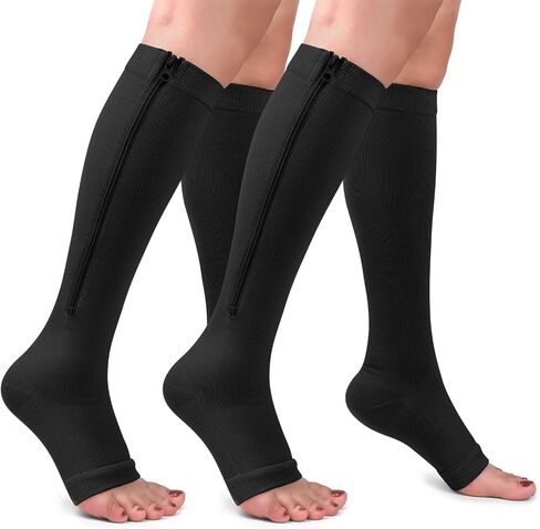 CTHH Zipper Compression Socks for Men and Women 2 Pairs Toeless Knee High Stocking 15-20 mmHg Open Toe Support Socks in Saudi Arabia