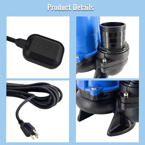 HSZ3.75S HS3.75S Electric Submersible Trash Pump Float Switch 1 HP 115V Automatic Submersible Wastewater Pump for Tsurumi HS3.75S-62, 61 GPM 3660 GPH, 3 in Straight Male NPT in Kuwait