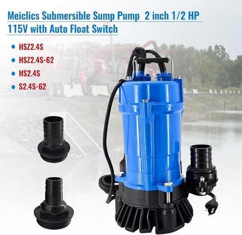 HS2.4S HSZ2.4S 1/2 HP Submersible Trash Pump 115V Auto Float Switch Electrical Submersible Wastewater Pump for Tsurumi Pump HSZ2.4S-62 53GPM 3180GPH 60Hz, 2 inch Straight Male NPT in Kuwait