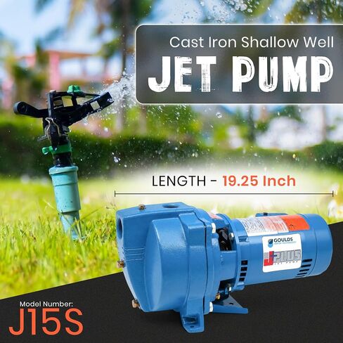 Goulds J15S, 1-1/2 HP Cast Iron Shallow Well Jet Pump, 27 GPM, 1 PH, 60Hz, 115/230v, For Residential Water Supply and Irrigation, 3 Year Warranty in Kuwait