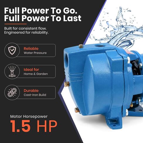 Goulds J15S, 1-1/2 HP Cast Iron Shallow Well Jet Pump, 27 GPM, 1 PH, 60Hz, 115/230v, For Residential Water Supply and Irrigation, 3 Year Warranty in Kuwait