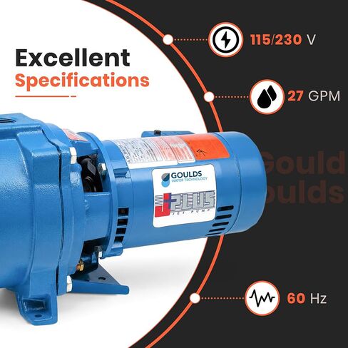 Goulds J15S, 1-1/2 HP Cast Iron Shallow Well Jet Pump, 27 GPM, 1 PH, 60Hz, 115/230v, For Residential Water Supply and Irrigation, 3 Year Warranty in Kuwait