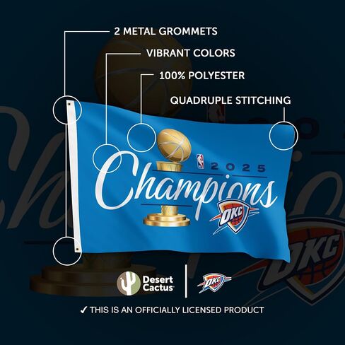 Desert Cactus Oklahoma City Thunder Flag NBA 100% Polyester Indoor Outdoor 3x5 feet National Basketball Association Team Flags (Flag 2025 Championship) in Kuwait
