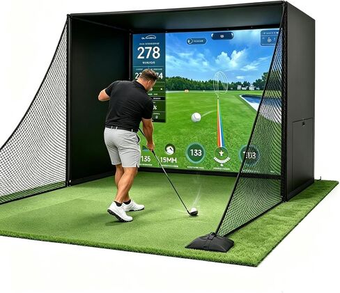 10x7ft Golf Cage Practice Hitting Net/10x8FT Golf Simulator Enclosure Net | Golf Net with 2 Target Clothe,Golf simulators for home with HD Impacts Screen,Blackout,storage bag,Sandbag for Indoor Outdoor in Kuwait